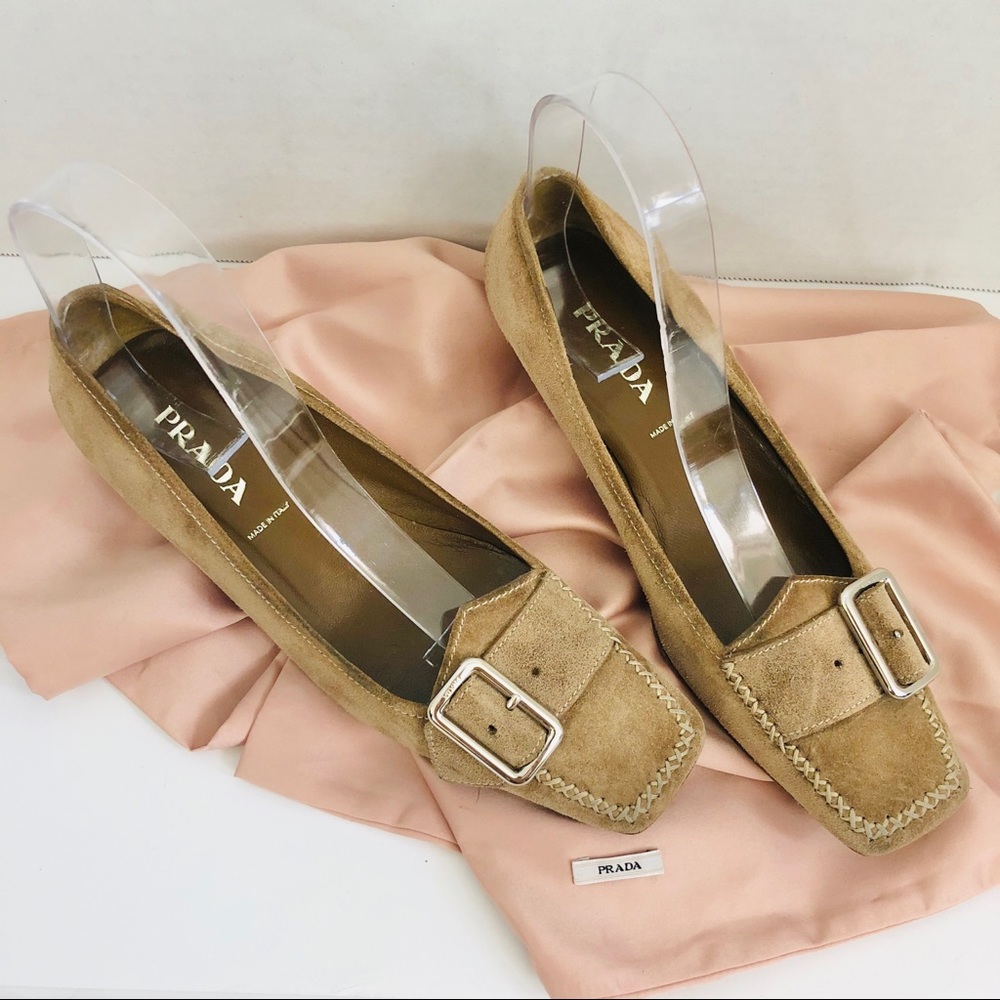 PRADA Suede Buckle Kitten Loafer - Picture 3 of 8